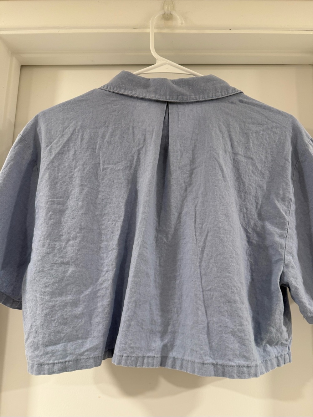 Open Edit Cropped Button-Front Shirt - Light Blue - Picture 2 of 5